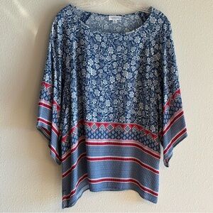 Westbound Women's Blue and Red Floral Blouse Size XL